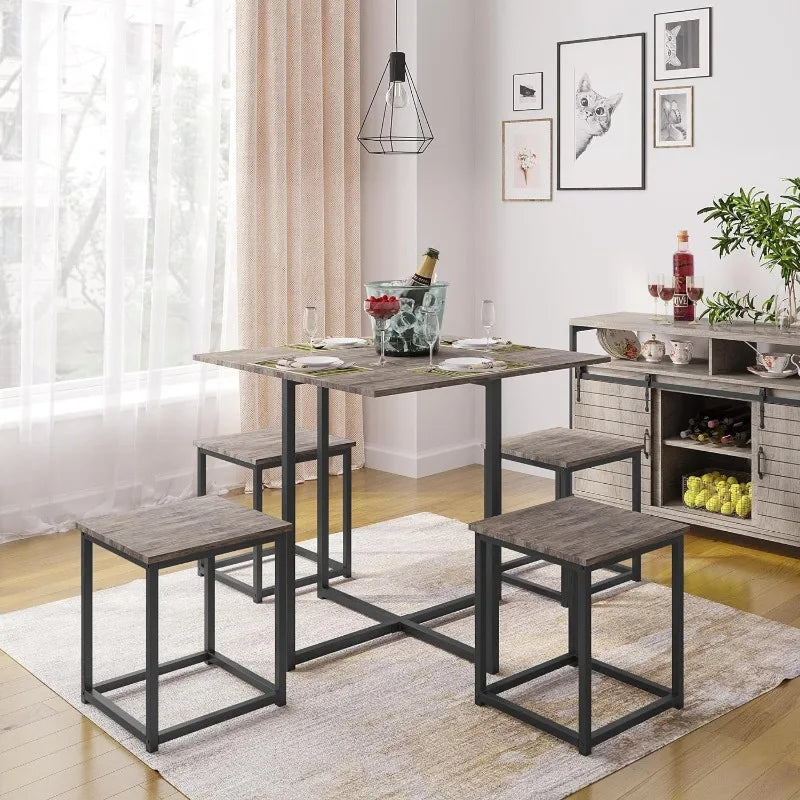 5-Piece Dining Table Set with 4 Stools - Industrial & Compact.