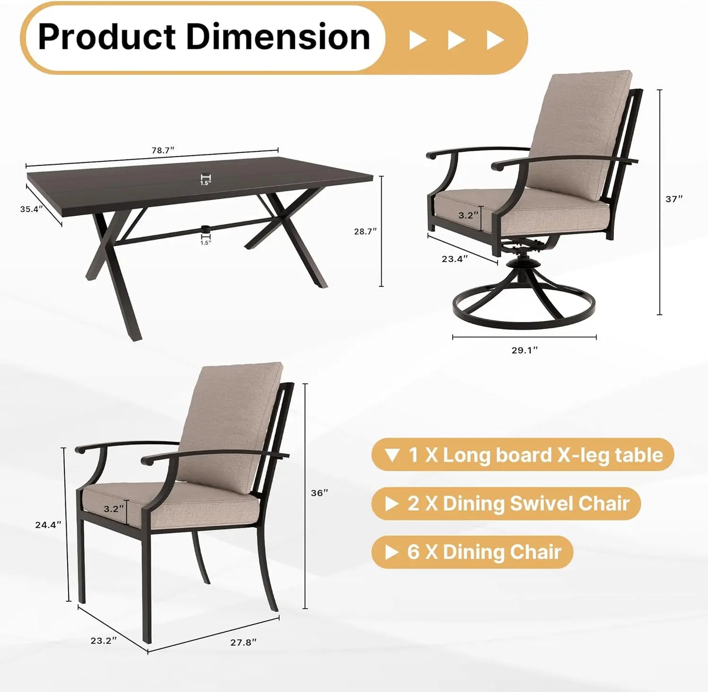 Indoor/Outdoor Dining Table w/ Tempered Glass, Cushions.