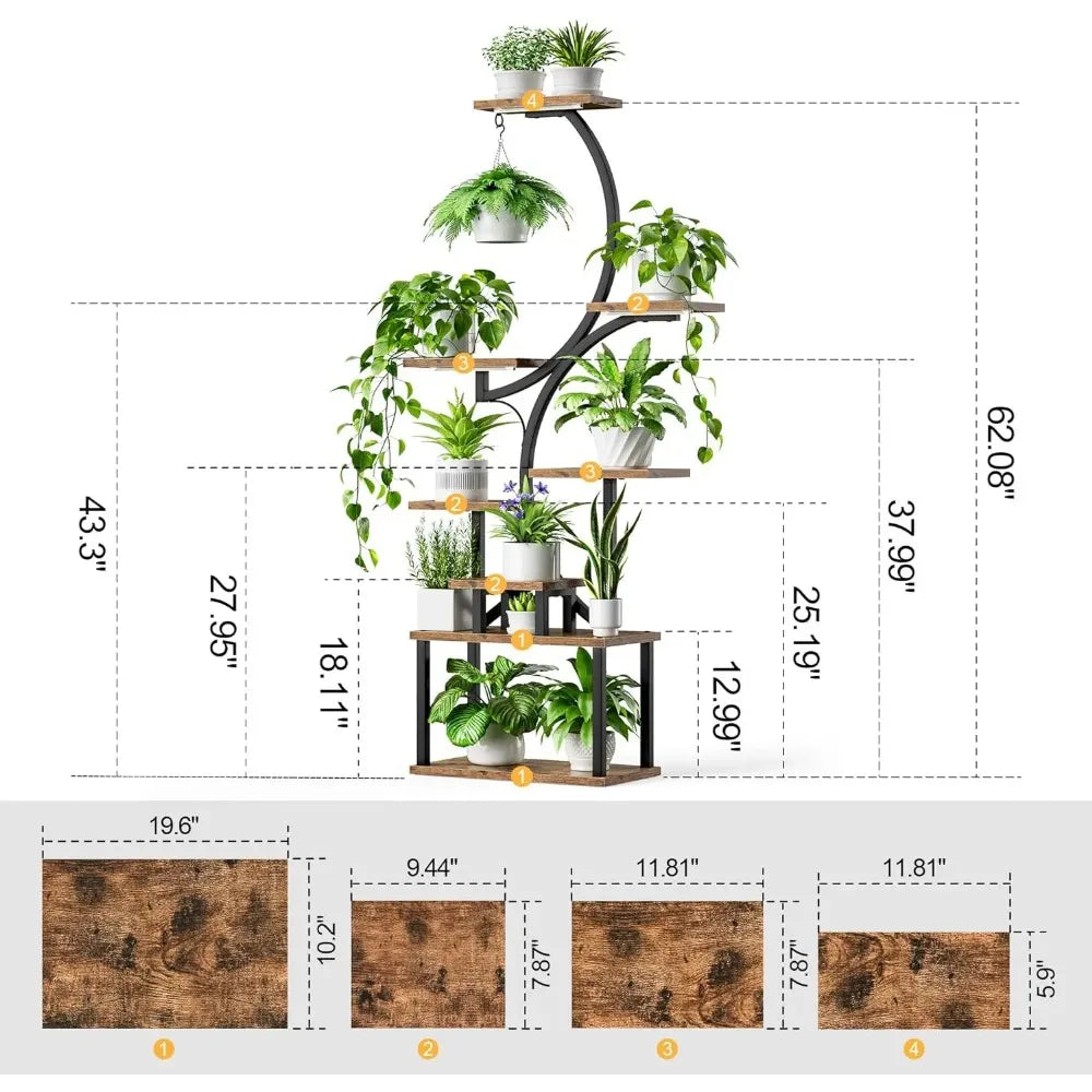 62" Plant Stand Indoor with Grow Lights, 8 Tiered.