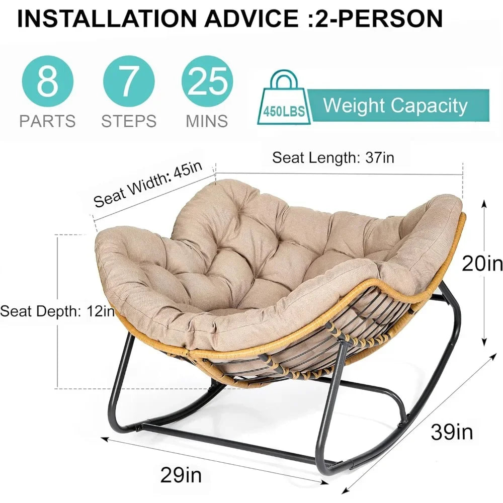 Indoor, Outdoor Rattan Wicker Lounge Rocking Chair, 450 lbs Capacity.