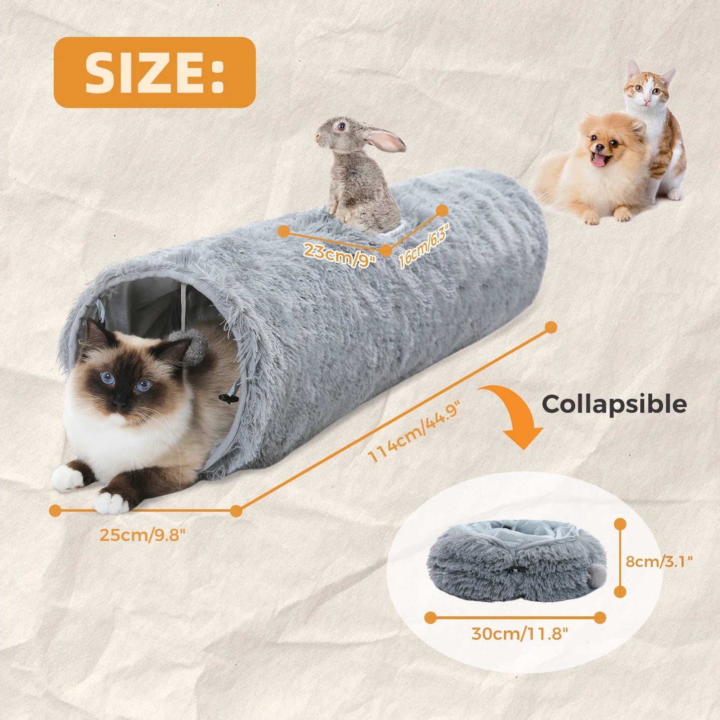 Large Tunnel, Collapsible Fluffy Toy for Cat, Rabbits & Puppies.