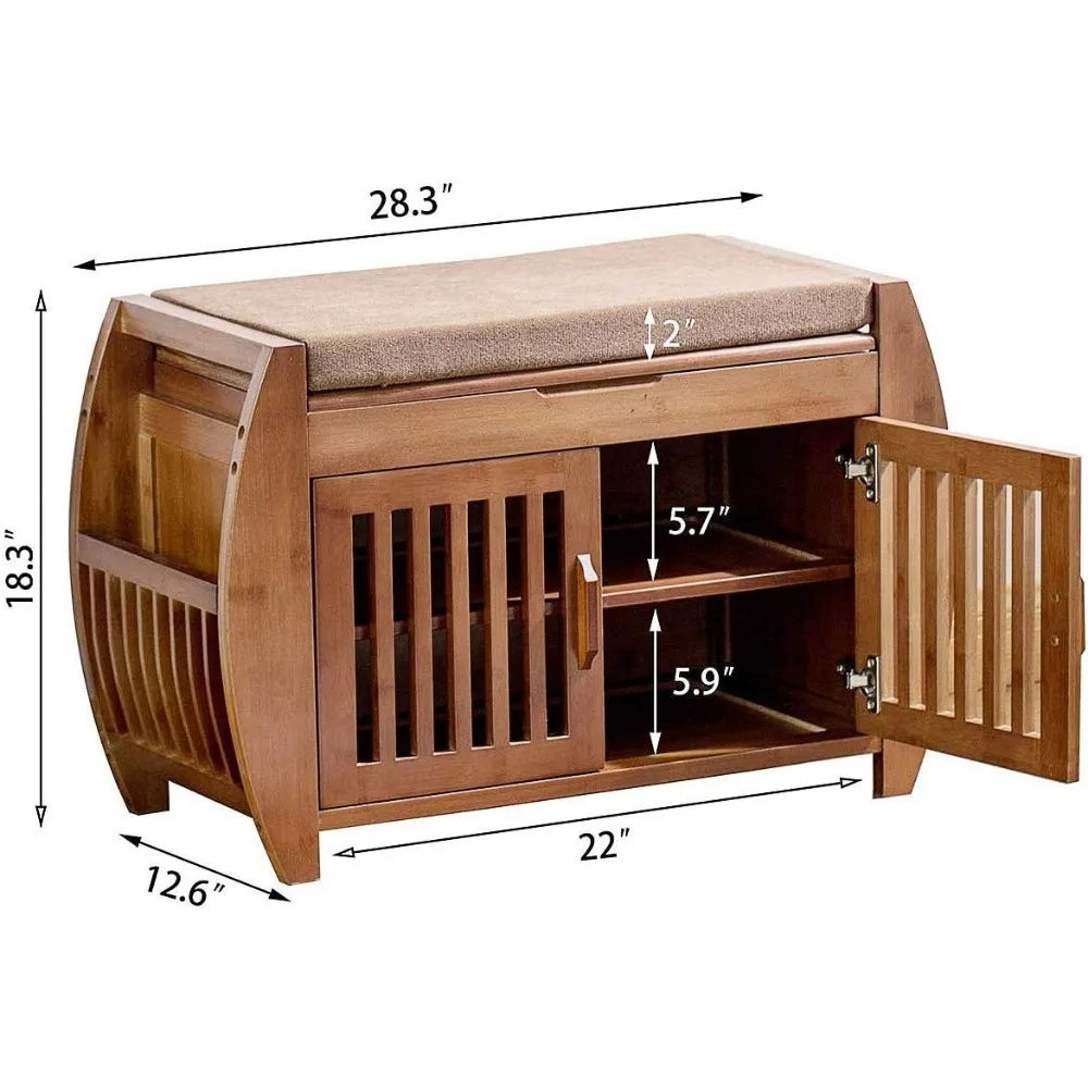 Bamboo shoe cabinet storage bench & organizer.