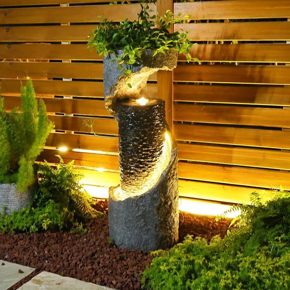 Fountain - Outdoor Garden Waterfall w/ Light.