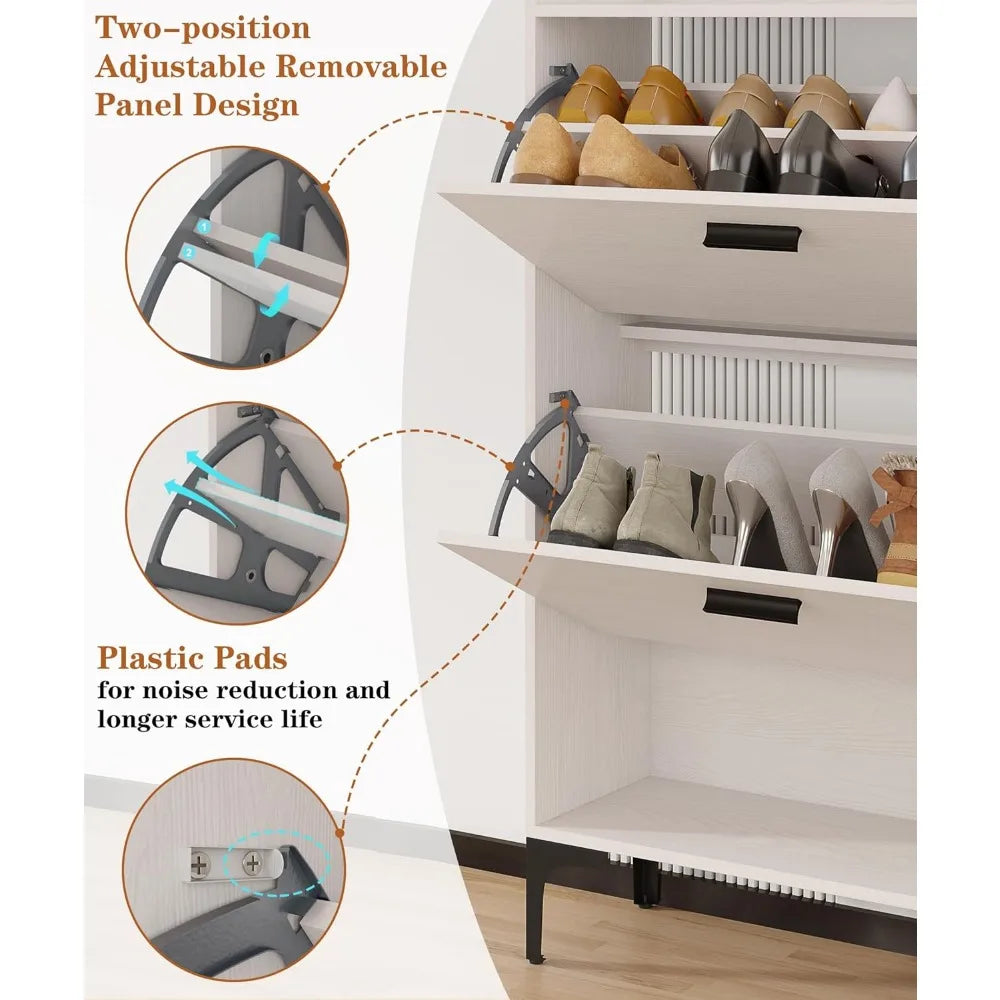 Modern Hidden Shoe Organizer, Freestanding w/2 Flip Drawers.