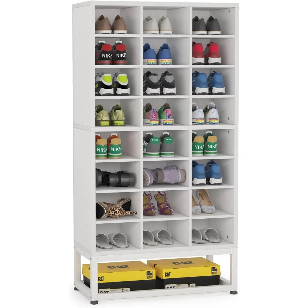 8-Tier Shoe Storage Cabinet, White Wooden Shoe Rack with 24 Cubbies, Adjustable Partition for Entryway, Closet,Living Room,White