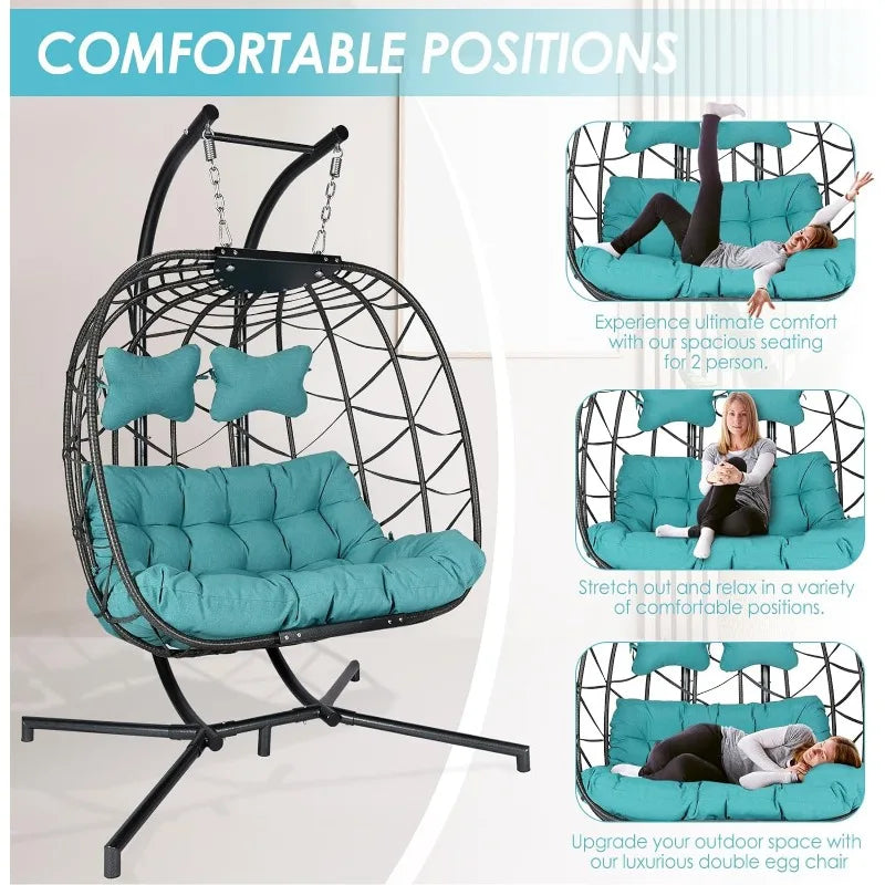 Double Hanging Egg Chair with Stand for 1 or 2.