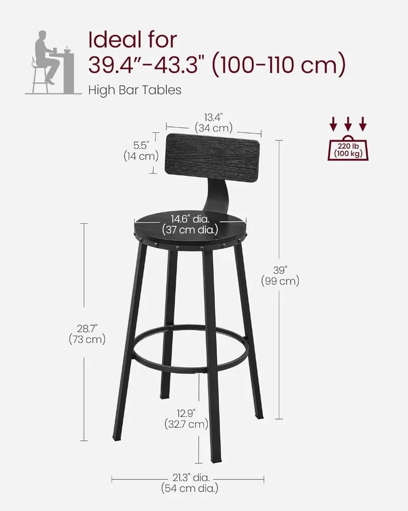 Set of 2 Bar Stools, 28.7 Inches with Back.