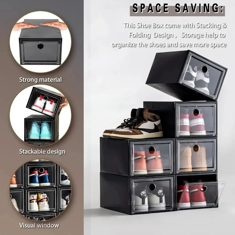 12 Pack Shoe Storage, Clear Plastic Stackable Front Organizer.