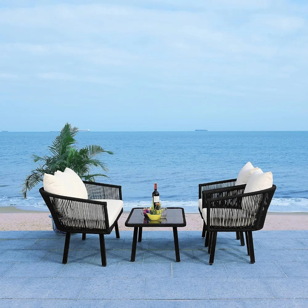 Wicker Cushion 4-Piece Rope Patio Set Rattan.