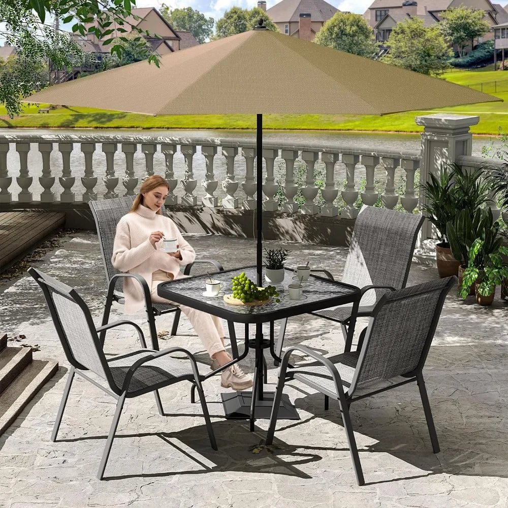 Outdoor Dining Set w/ 4 Stackable Patio Chairs.