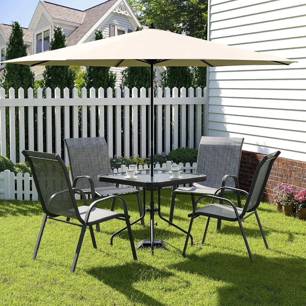 Outdoor Dining Set w/ 4 Stackable Patio Chairs.