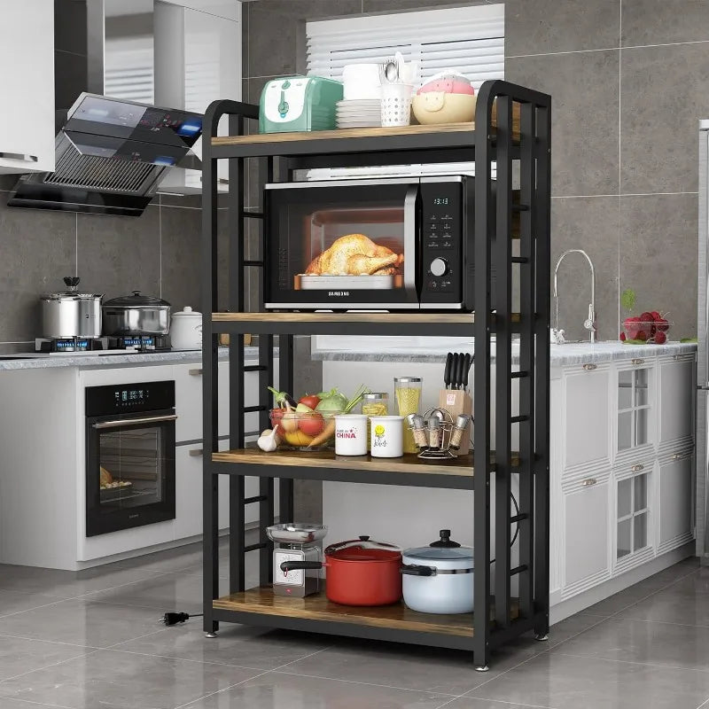 Bakers Rack w/Power Outlet, 4-Tier Kitchen Storage.