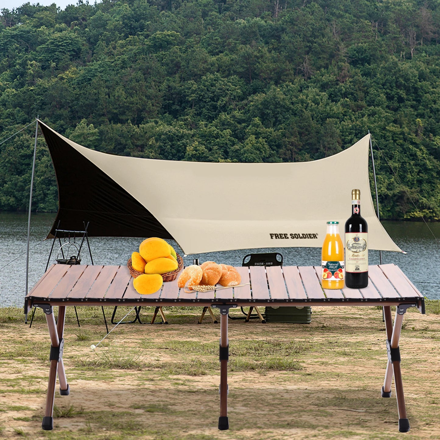 Portable Folding Camping Aluminum Roll-Up Table 4-6 Persons