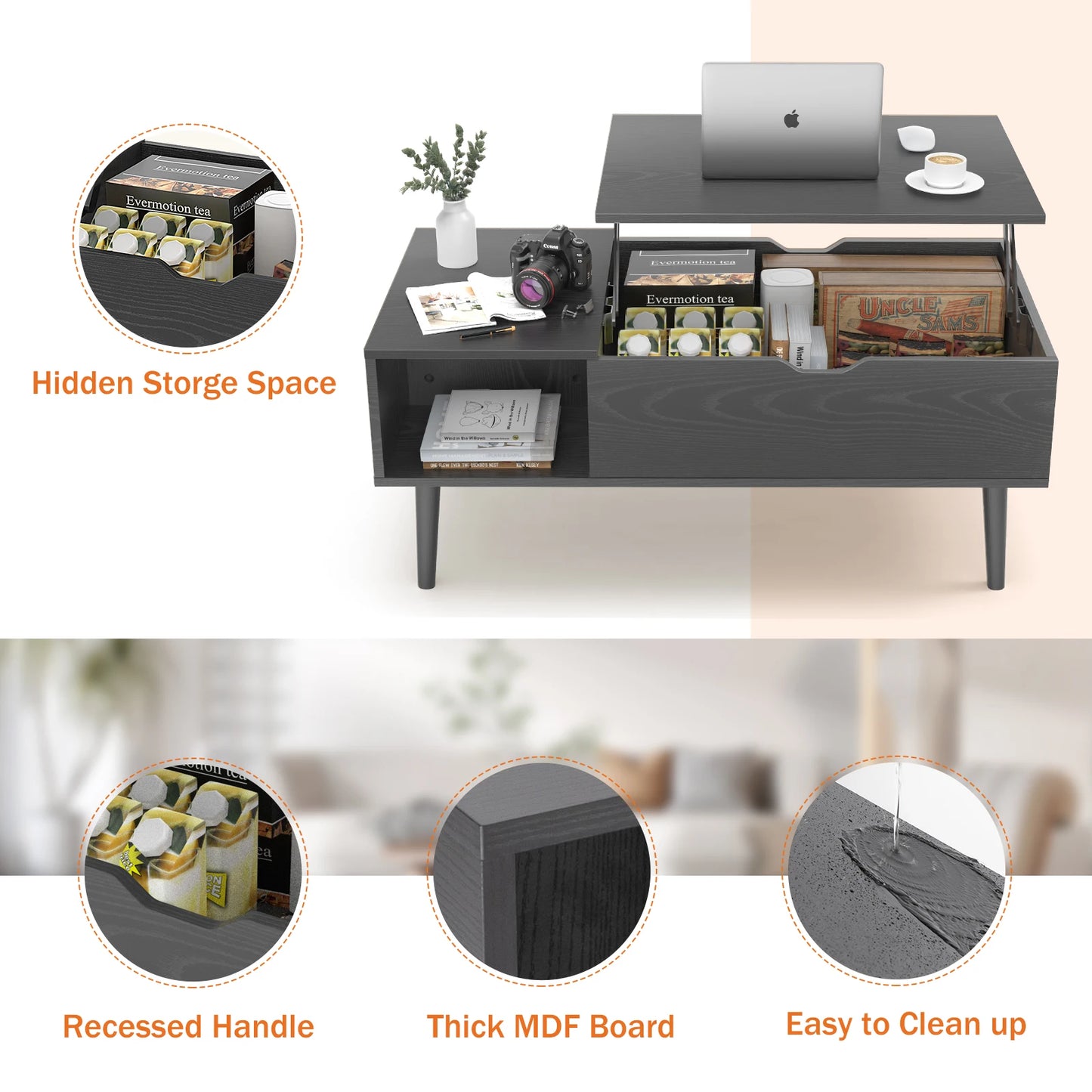 Lift Top Coffee Tables W/ Adjustable Storage Shelf.