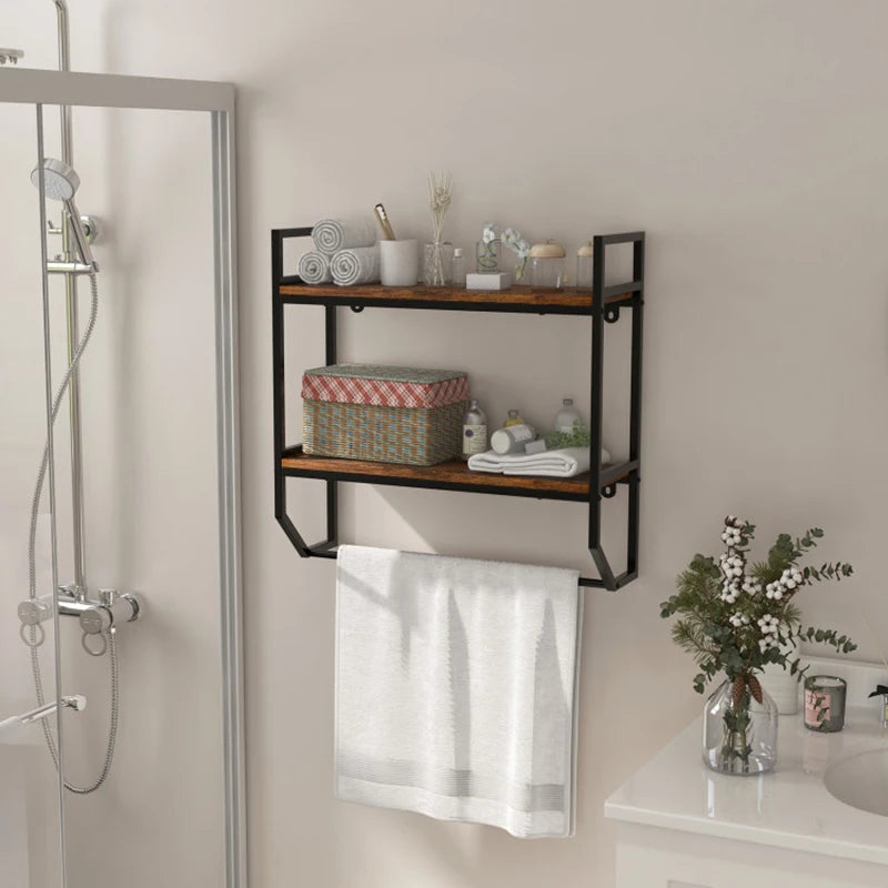 Industrial Style Towel Bar, Bathroom Shelves Wall Mounted.