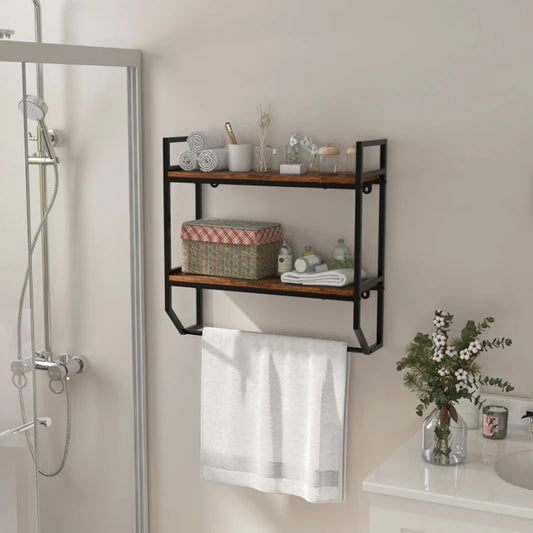 Industrial Style Towel Bar, Bathroom Shelves Wall Mounted.