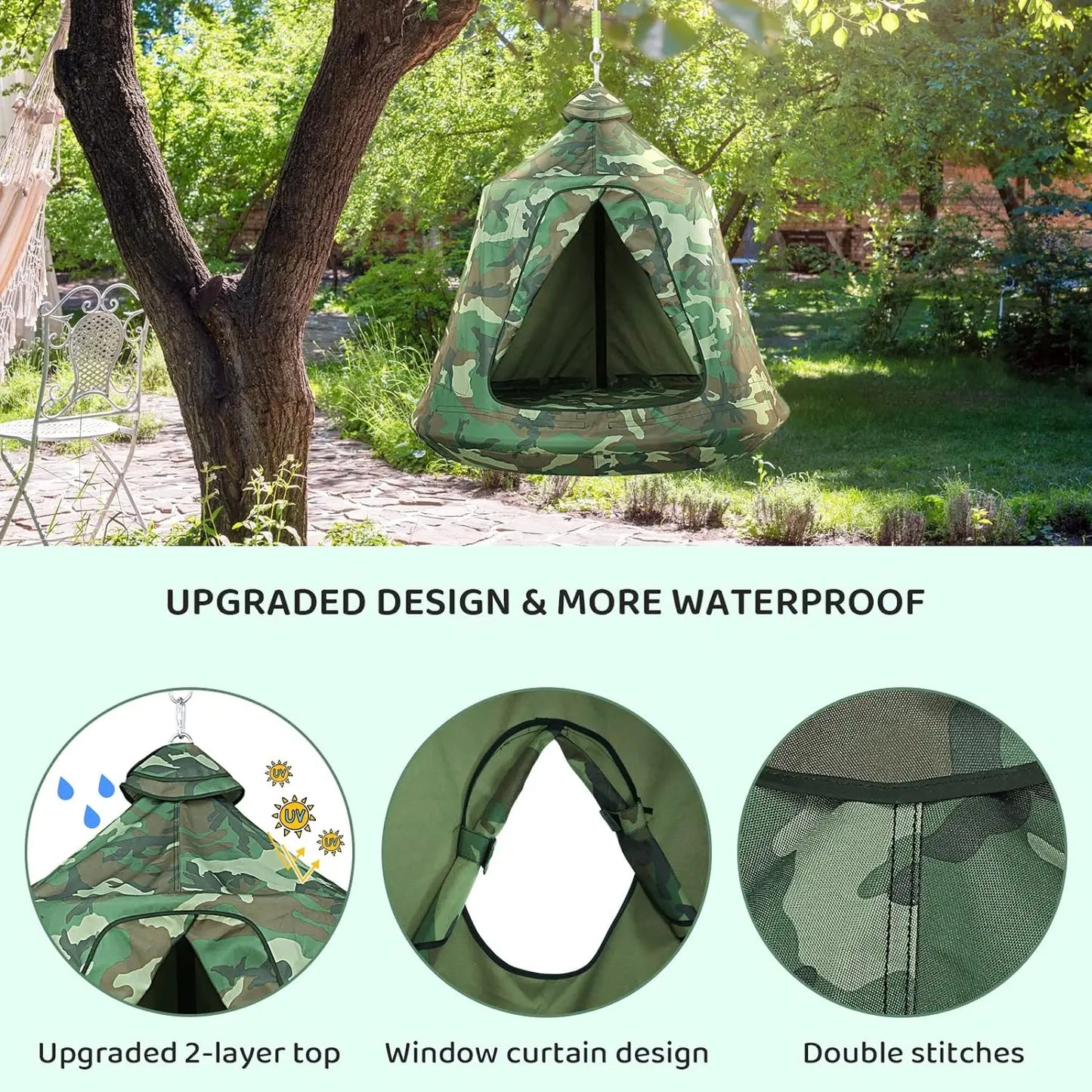 Indoor - Outdoor Hanging Tent, Waterproof Holds 330 lbs.