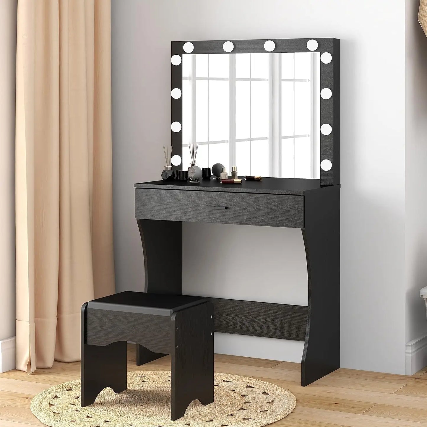 Vanity Desk with Mirror and Adjustable Lights & Makeup Table with Stool