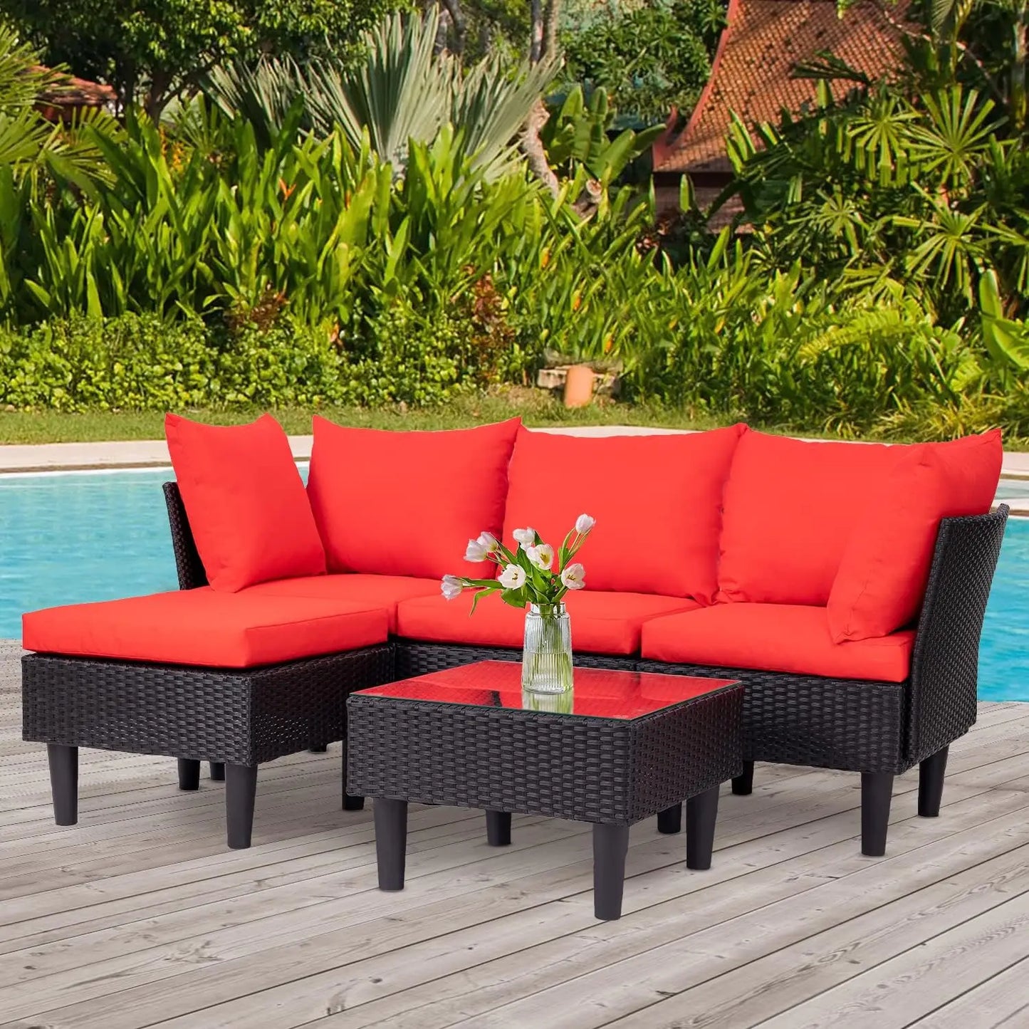 Patio Furniture Set 5 Pieces  Sofa Rattan Chair, Coffee Table