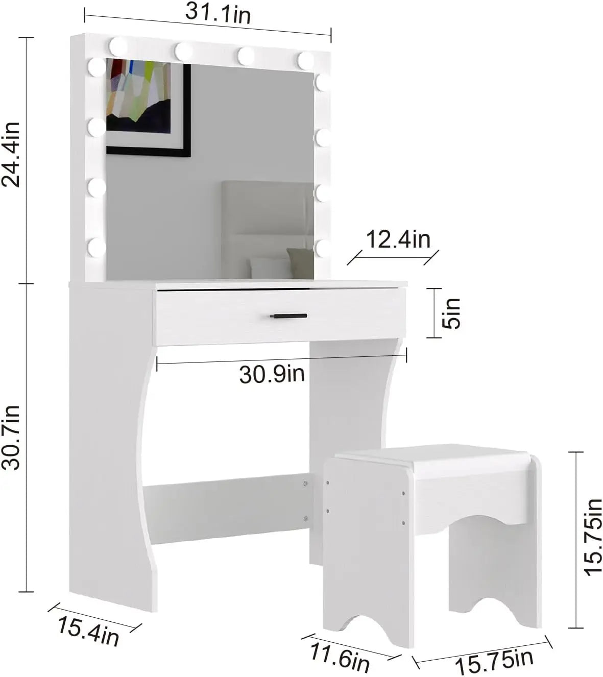 Vanity Desk with Mirror and Adjustable Lights & Makeup Table with Stool