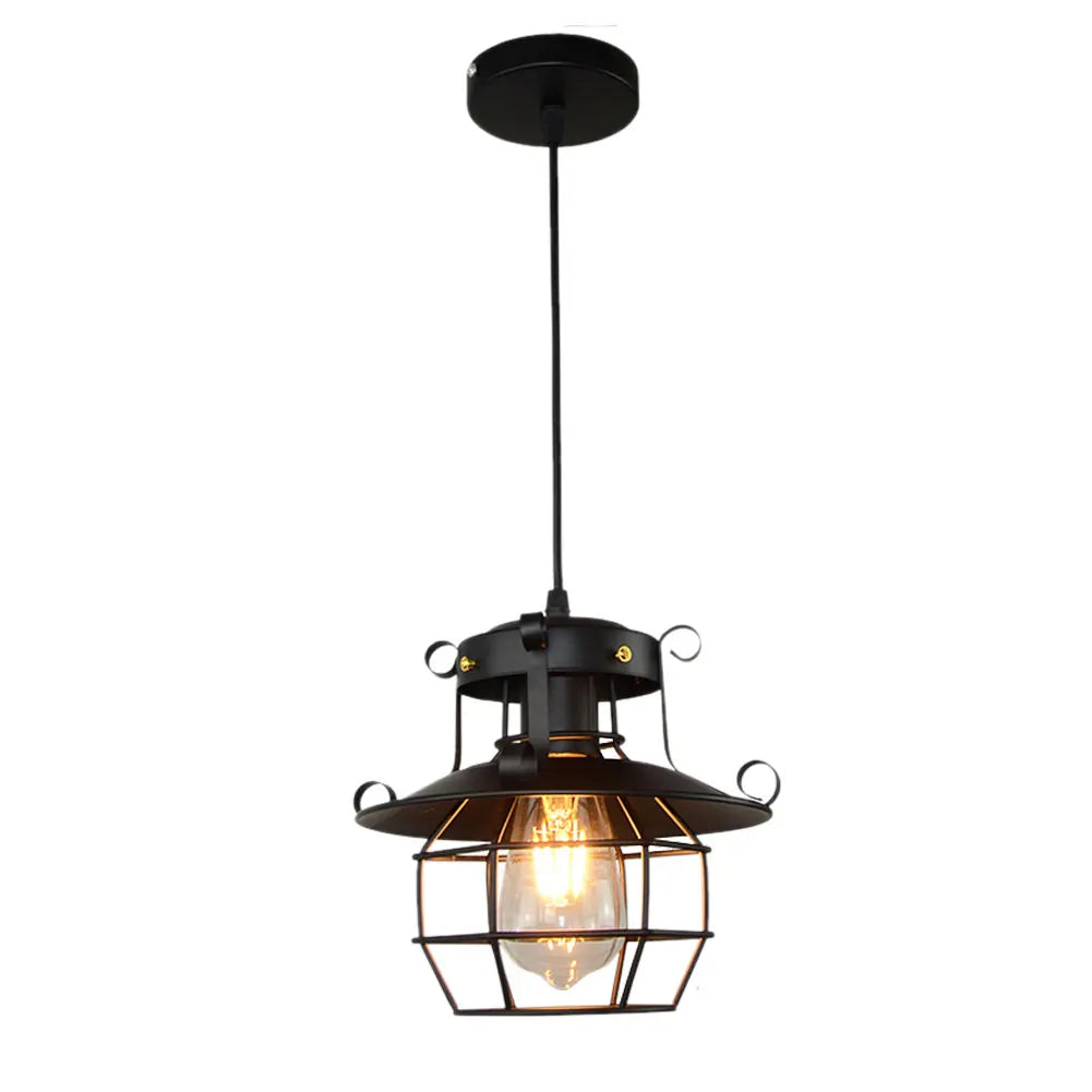 Retro Farmhouse Ceiling Light Rustic Industrial Iron Cage.