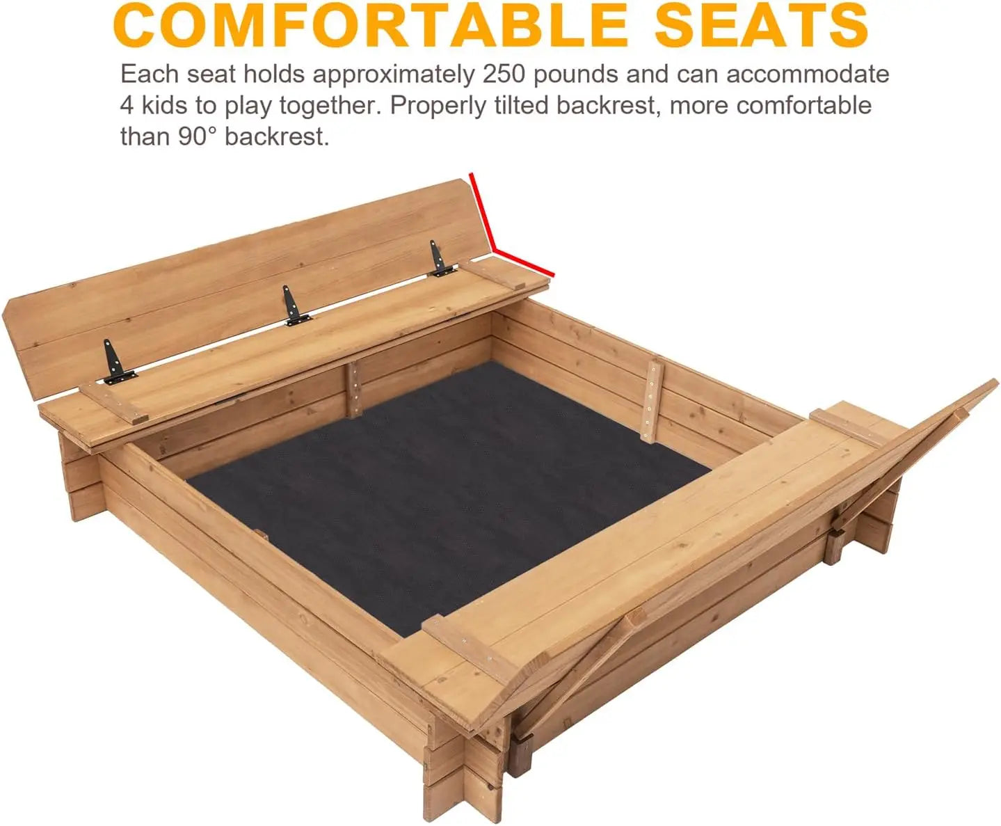 48" Wood Sandbox with 2 Bench Seats & Lid for Kids.