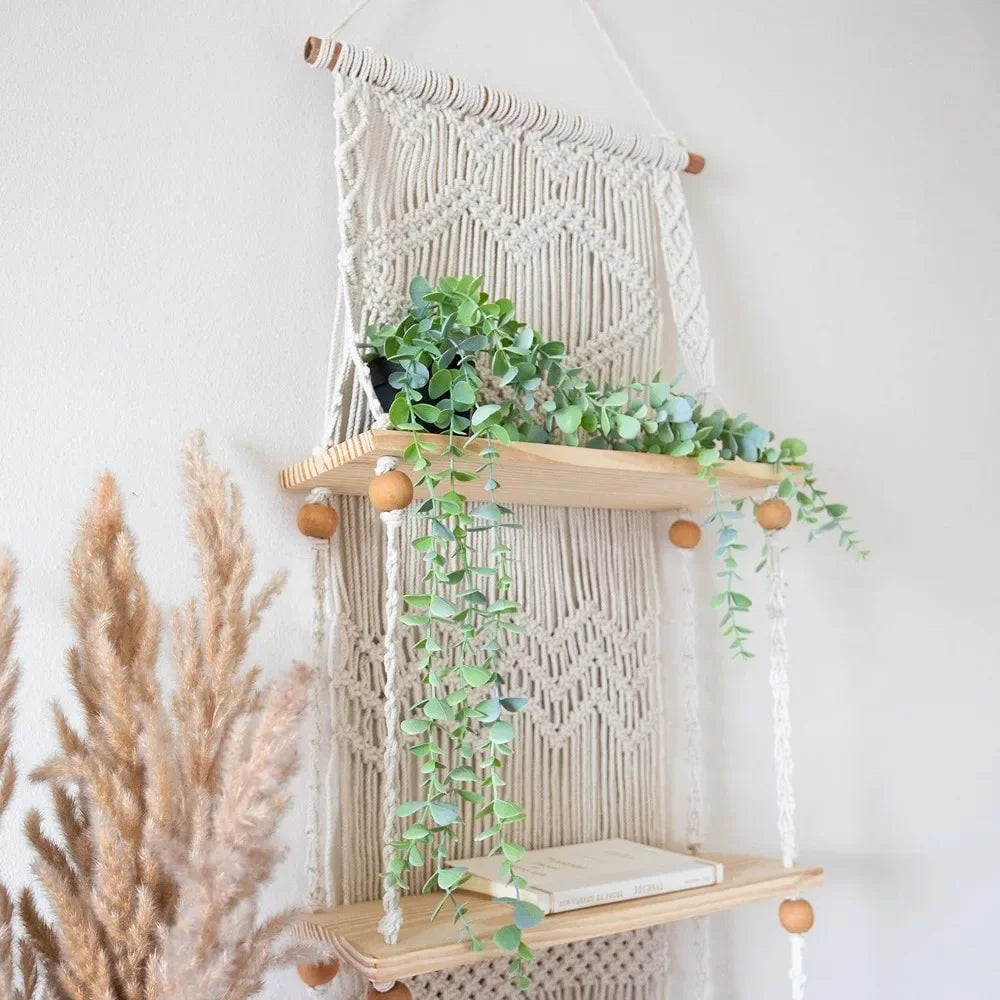 Macrame , 3 Tier Wall Plant Shelves, BoHo Shelves.