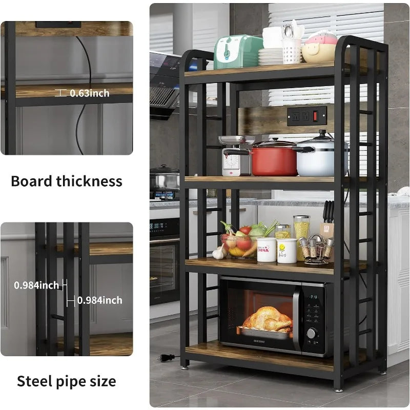 Bakers Rack w/Power Outlet, 4-Tier Kitchen Storage.