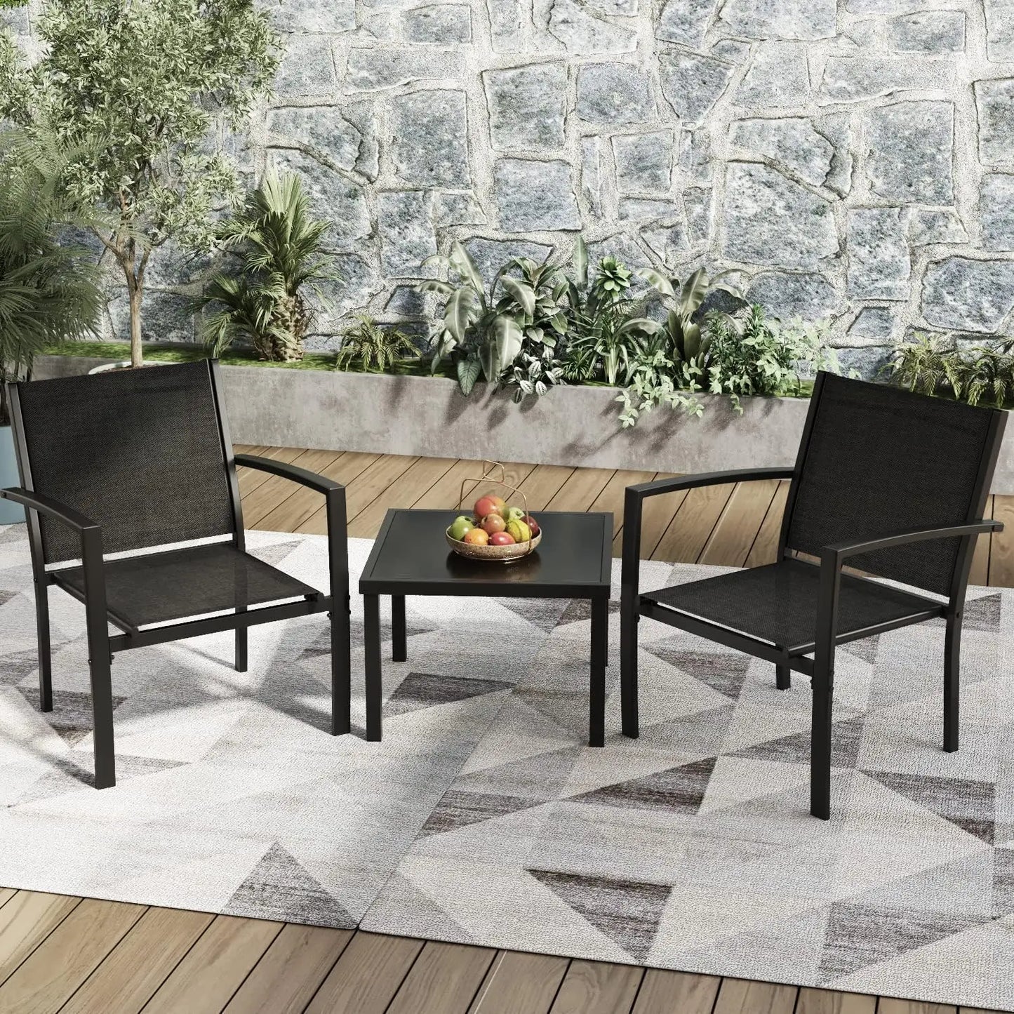 3 Pieces Patio Furniture Set, Outdoor Conversation, Fabric Chairs.