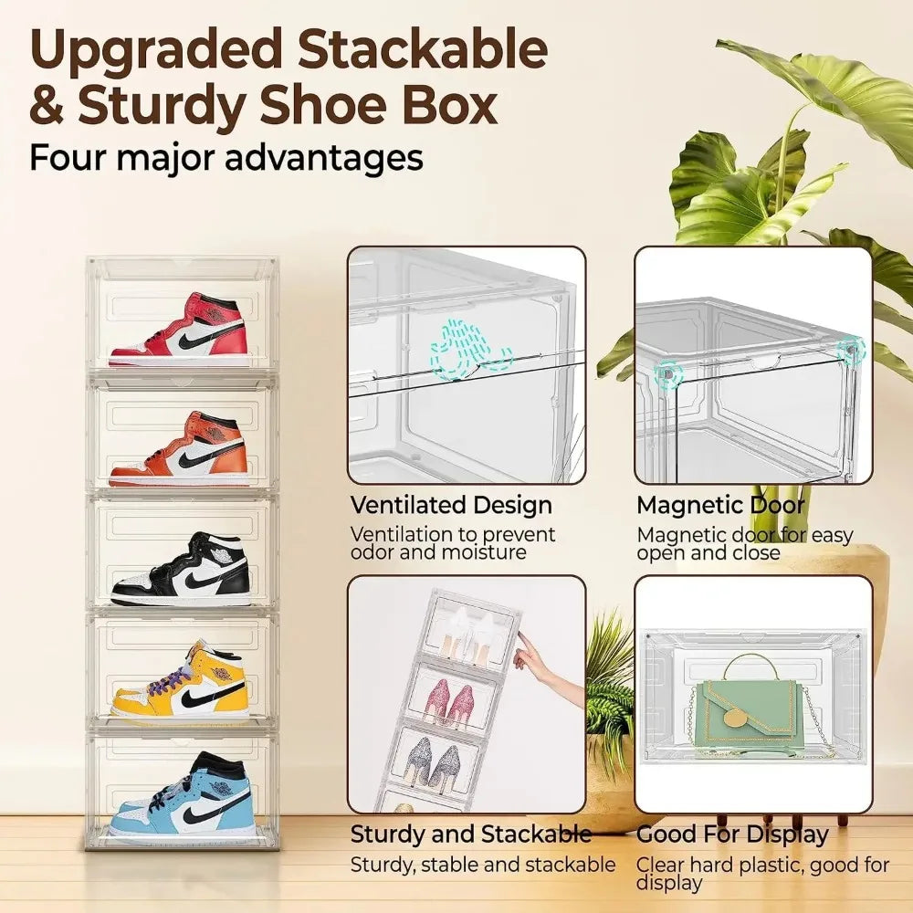 6 pack Stackable Shoe Storage Bins With Magnetic Front