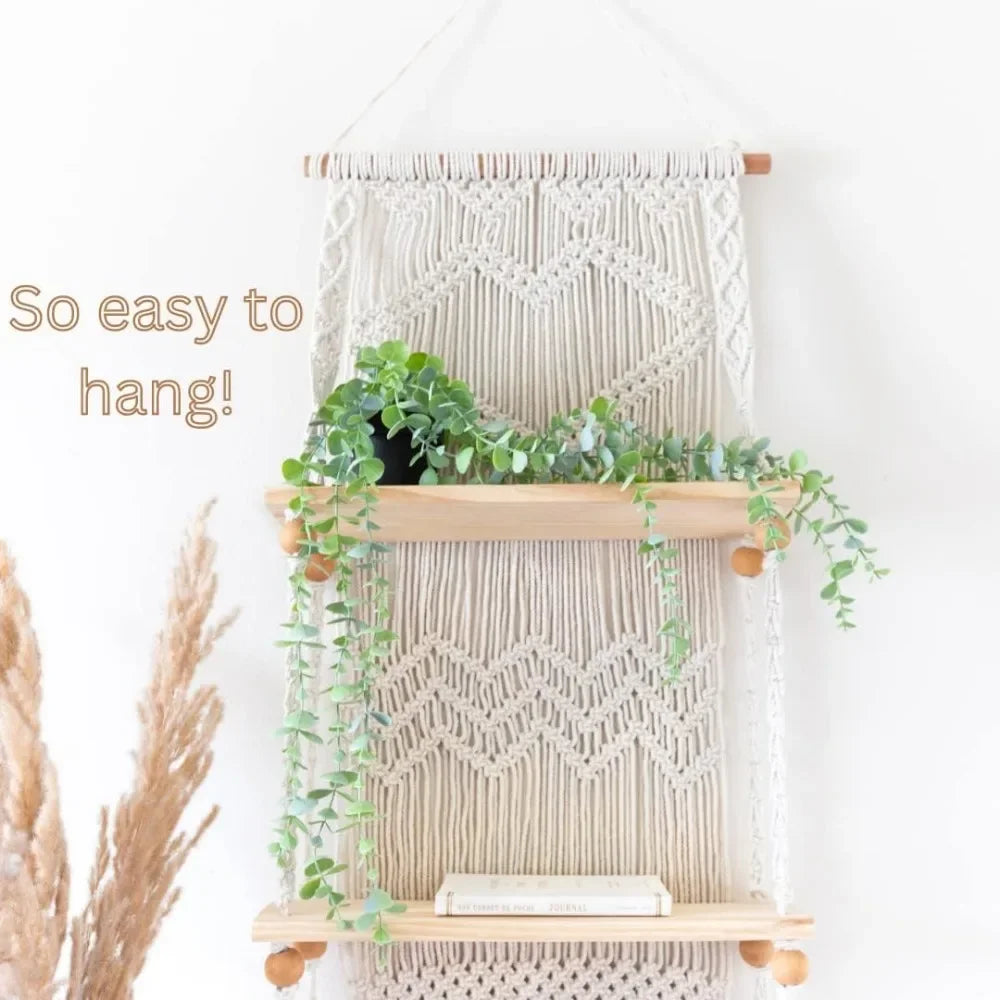 Macrame , 3 Tier Wall Plant Shelves, BoHo Shelves.