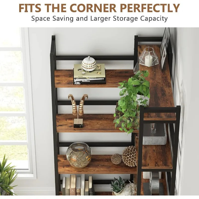 70.8”  8-Tier Industrial Corner Bookcase with Metal Frame