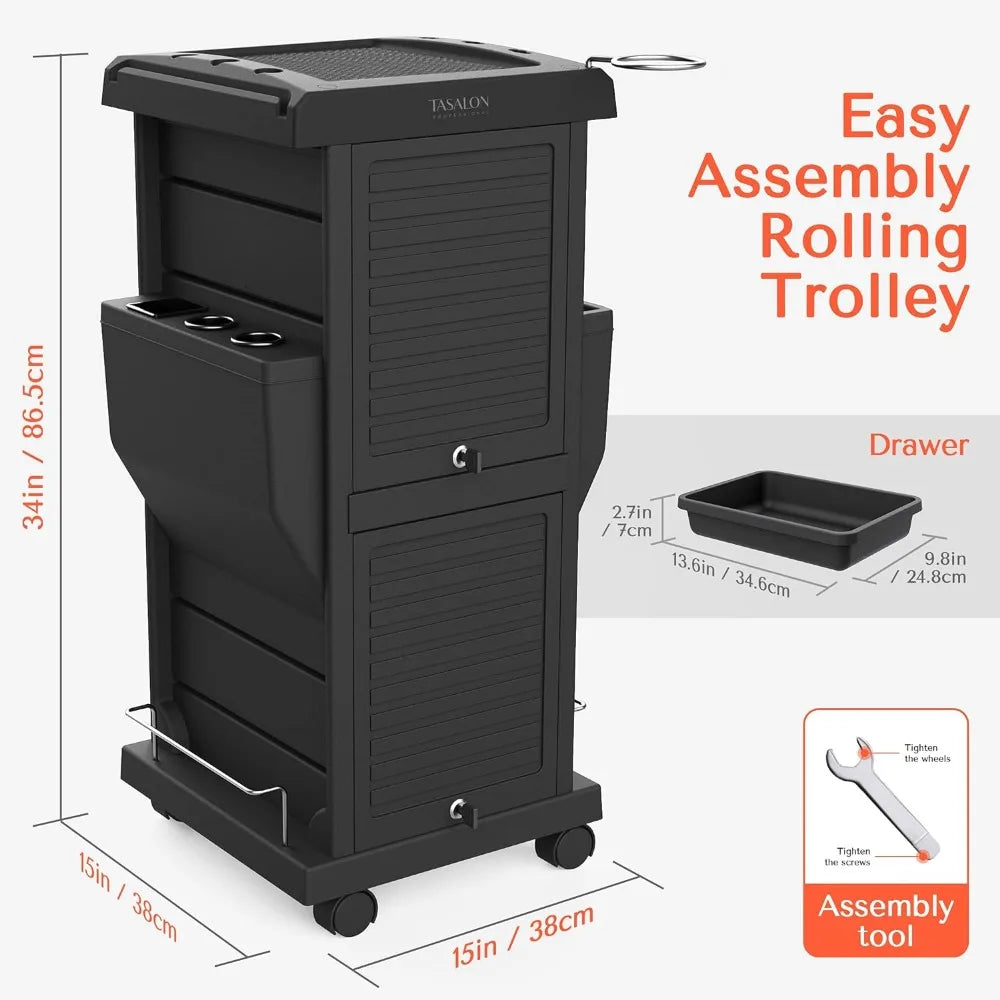 Organizer Cart With Wheels New Upgrade Lockable 6 Trays & 2 Tray Holders– Multipurpose Tool Cart Trolley Salon Furniture Beauty