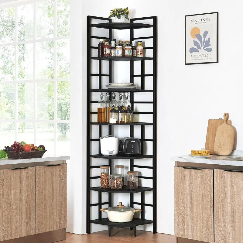 6 Tier Industrial Tall Corner Bookshelf