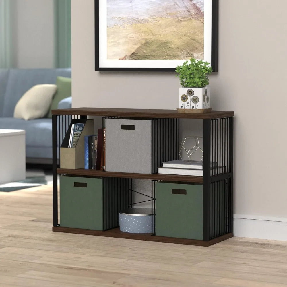 Wooden Frame Bookshelf Storage Box Bookshelf Metal Frame