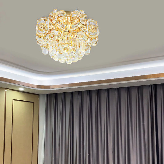 Modern Crystal Gold Chandelier Flush Mount LED.