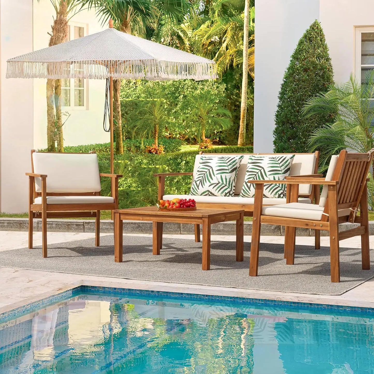 Patio Furniture Outdoor Acacia Wood / Table & Cushions