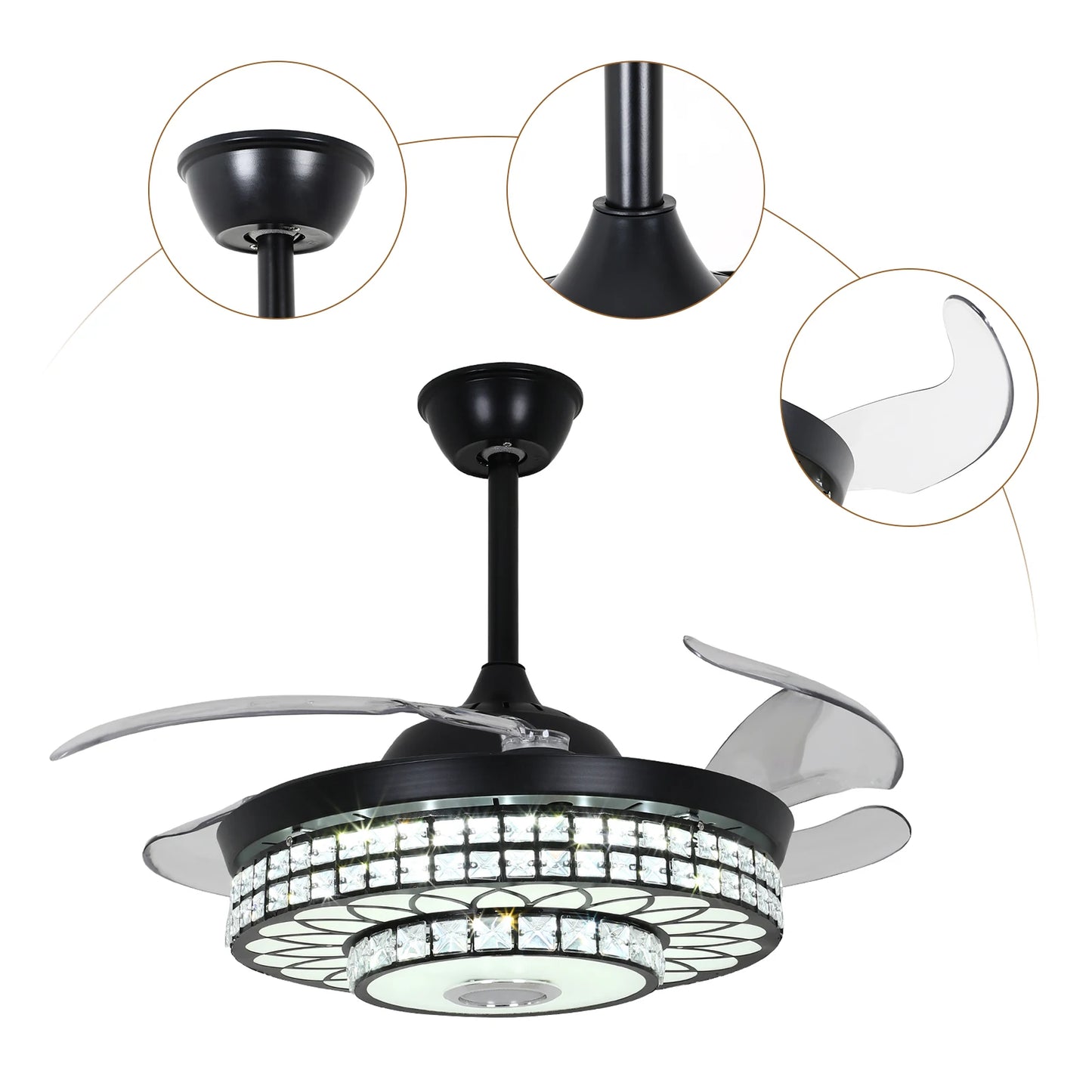 42" Retractable Ceiling Fan w/ Light & Bluetooth Speaker Dimmable LED.