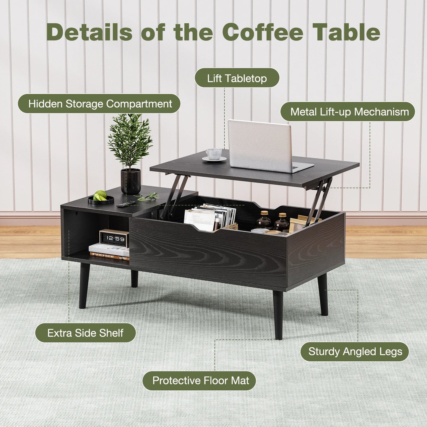 Lift Top Coffee Tables W/ Adjustable Storage Shelf.