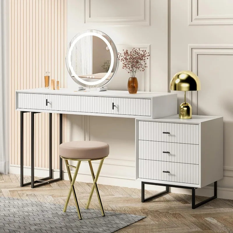 Large Vanity Desk with Drawers, Makeup Vanity Set with Movable 3-Drawers