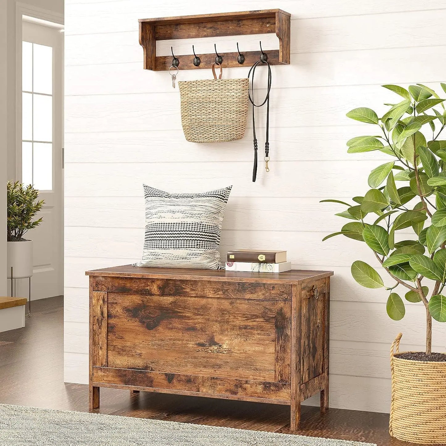 Retro Wooden Look Storage Chest with Safety Hinge.