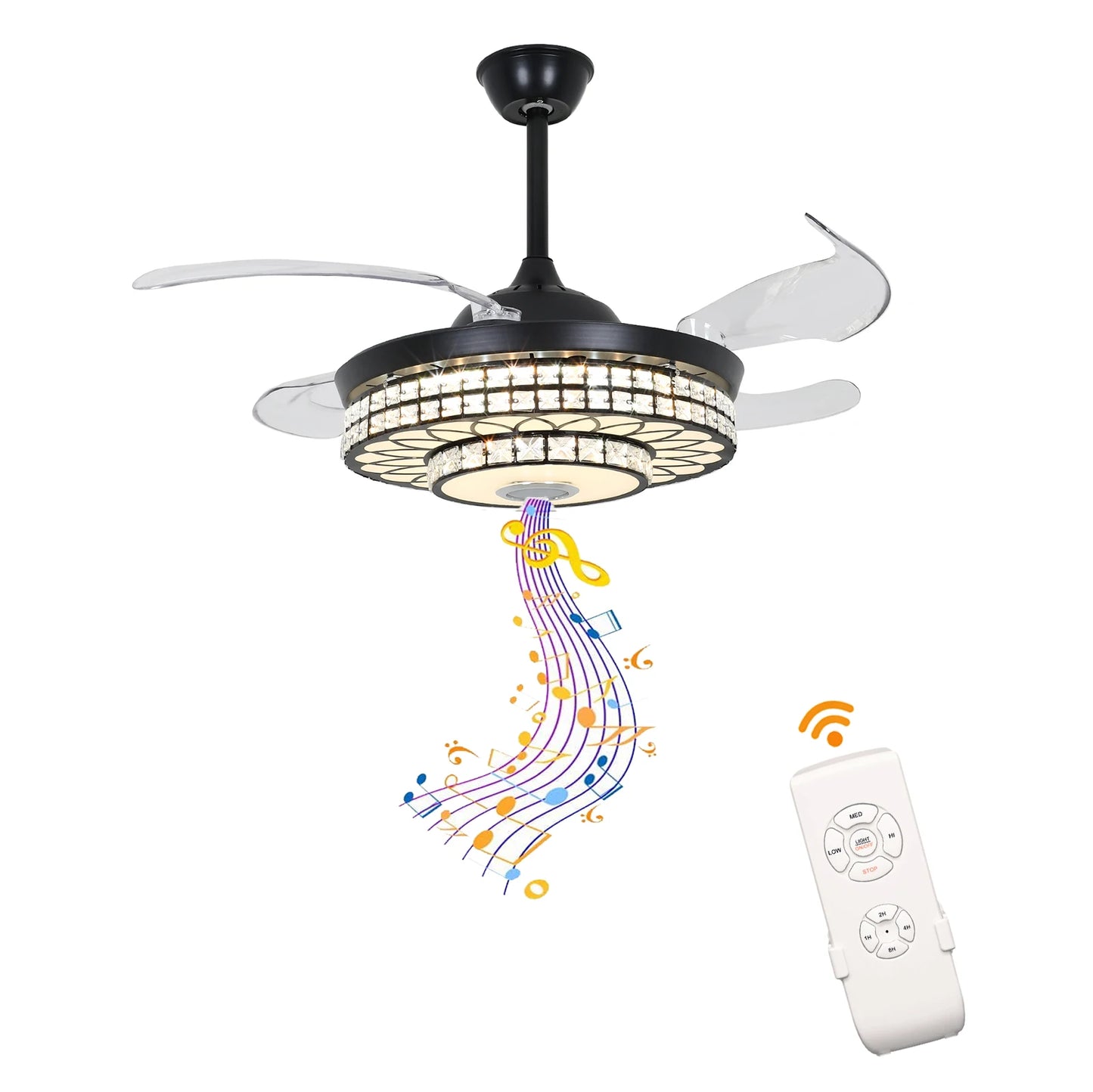 42" Retractable Ceiling Fan w/ Light & Bluetooth Speaker Dimmable LED.