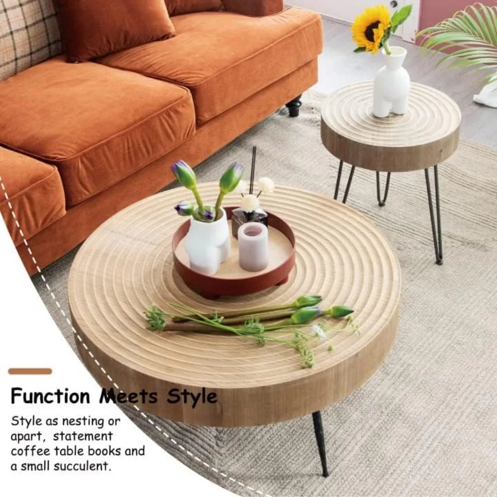 Modern Farmhouse LR Coffee Table Set, Handcrafted Wood Ring.