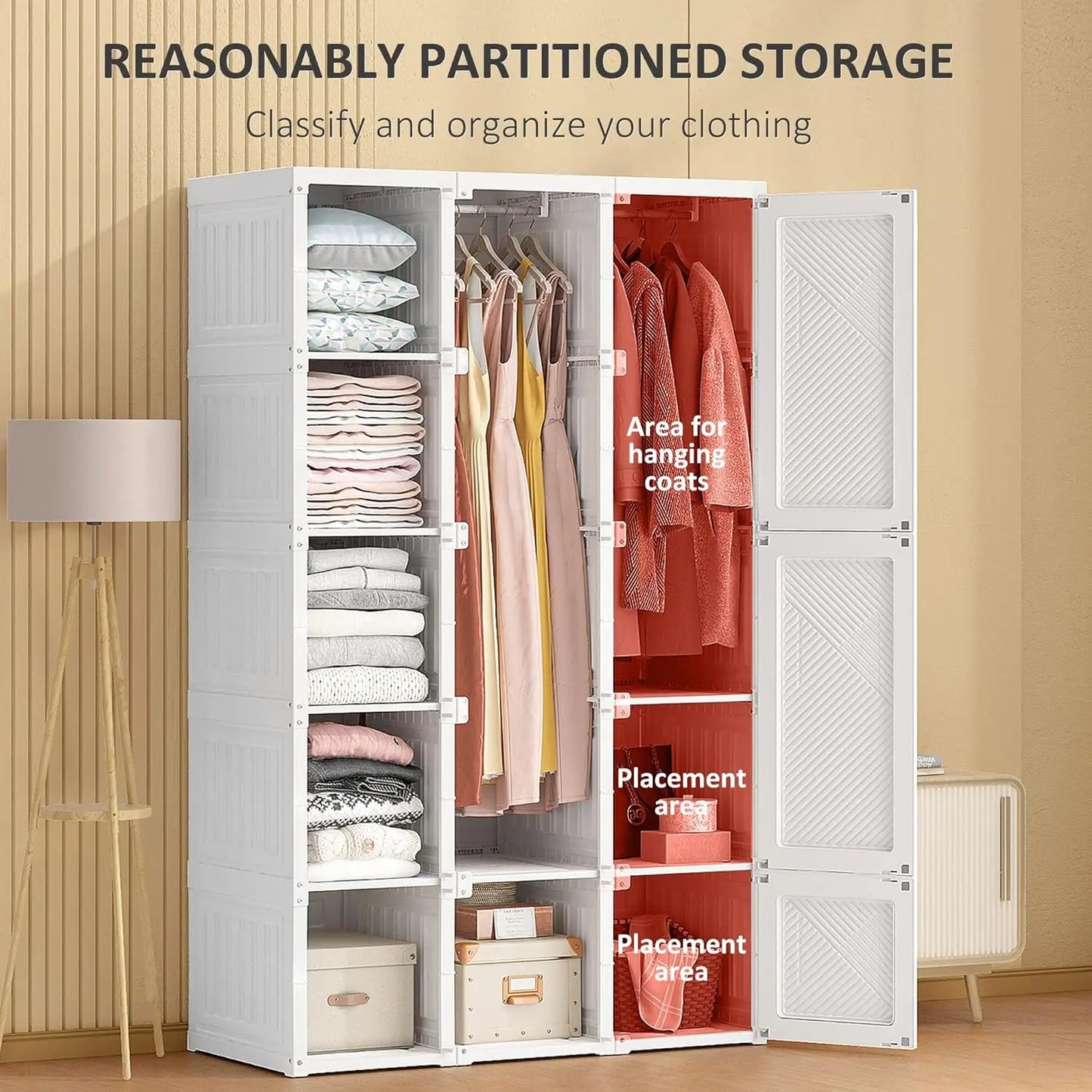 Portable Wardrobe Closet, Folding Armoire, Storage Organizer w/Compartments +