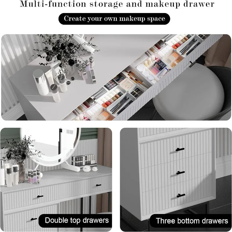 Large Vanity Desk with Drawers, Makeup Vanity Set with Movable 3-Drawers