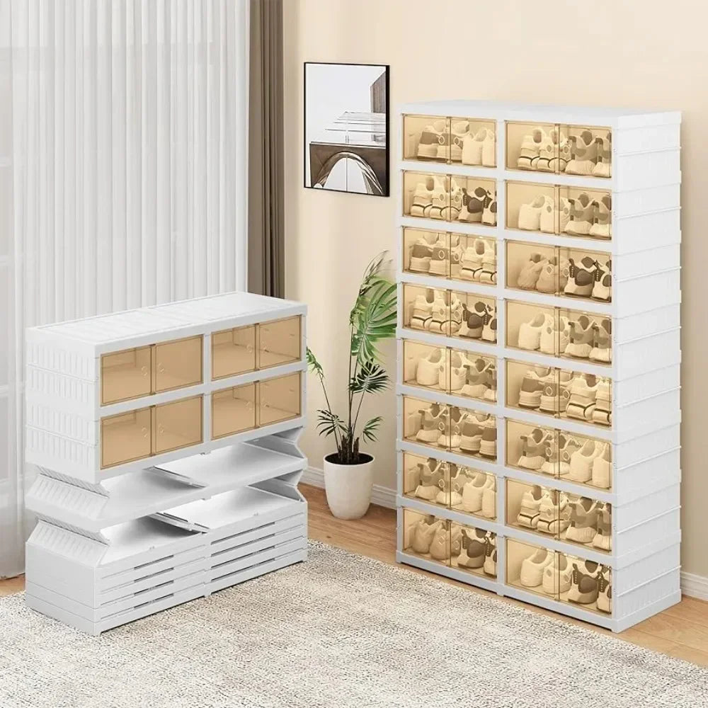 Shoe cabinet with magnetic door, foldable shoe storage box.