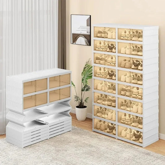 Shoe cabinet with magnetic door, foldable shoe storage box.