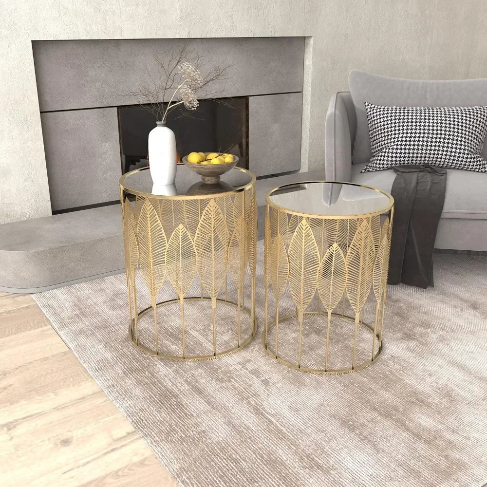 End Tables Set of 2, Gold Nesting Side Coffee Table.