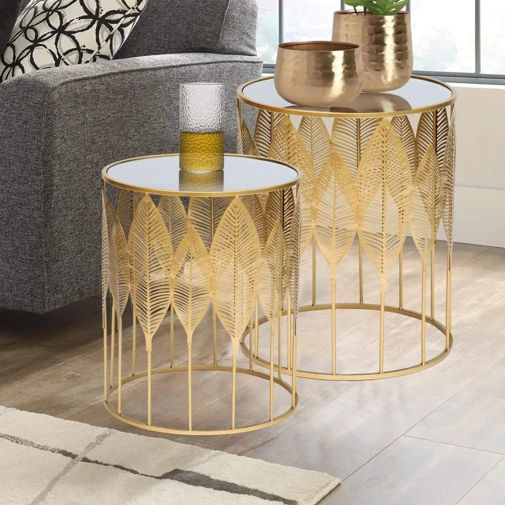 End Tables Set of 2, Gold Nesting Side Coffee Table.