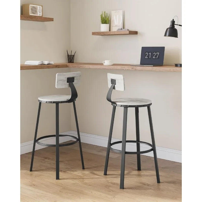 Set of 2 Bar Stools, 28.7 Inches with Back.